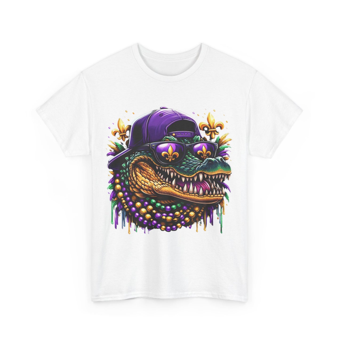 Mardi Gras Alligator Unisex Heavy Cotton Tee