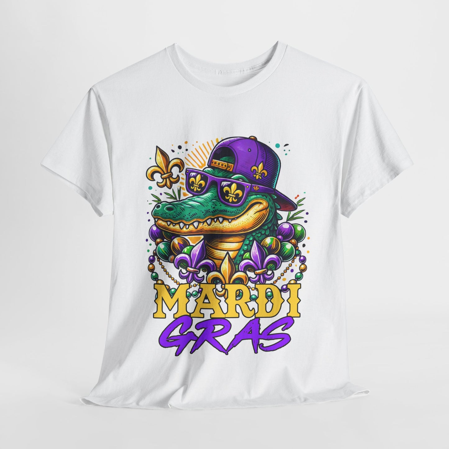 Mardi Gras Alligator Unisex Heavy Cotton Tee