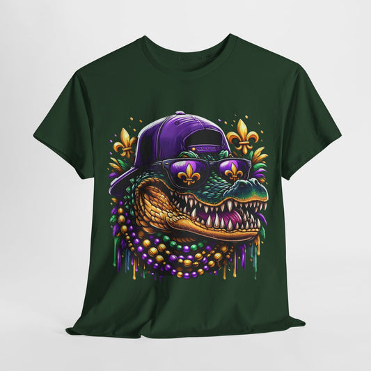 Mardi Gras Alligator Unisex Heavy Cotton Tee