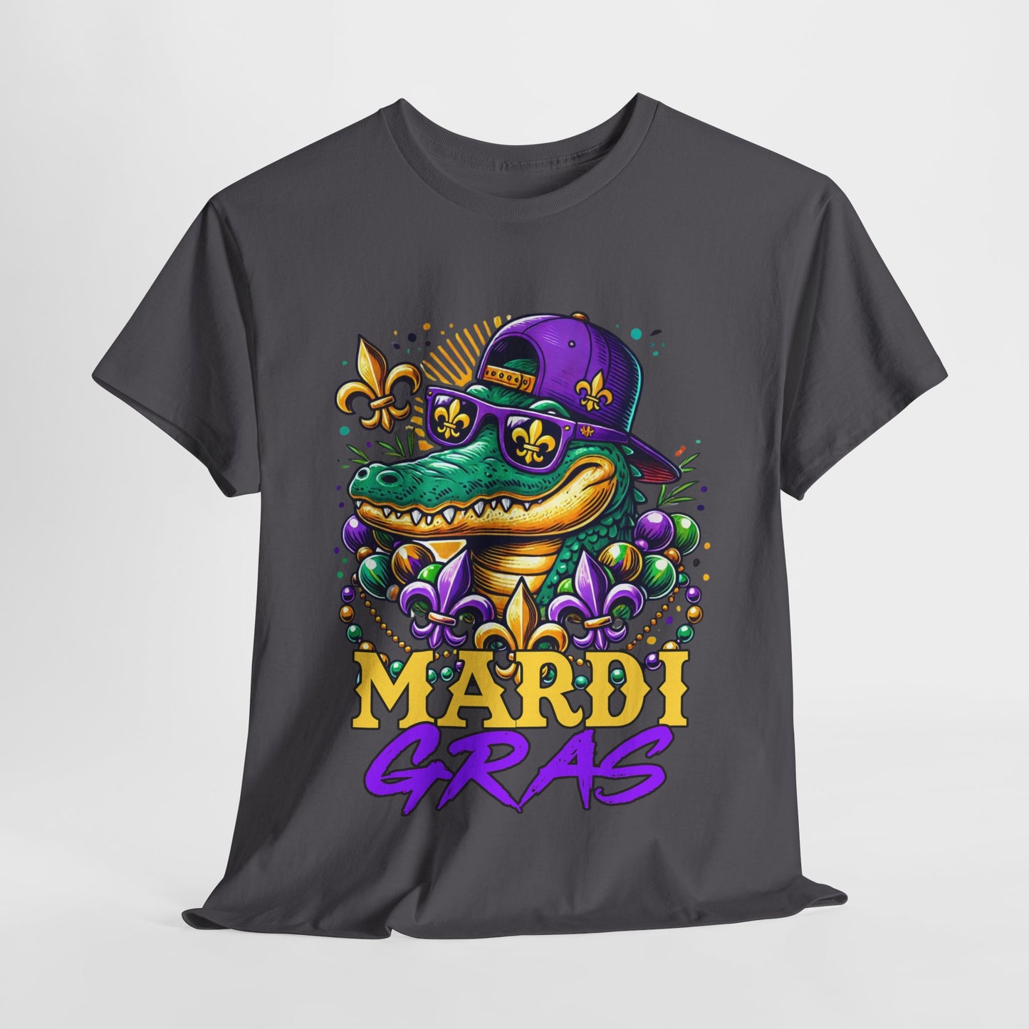 Mardi Gras Alligator Unisex Heavy Cotton Tee