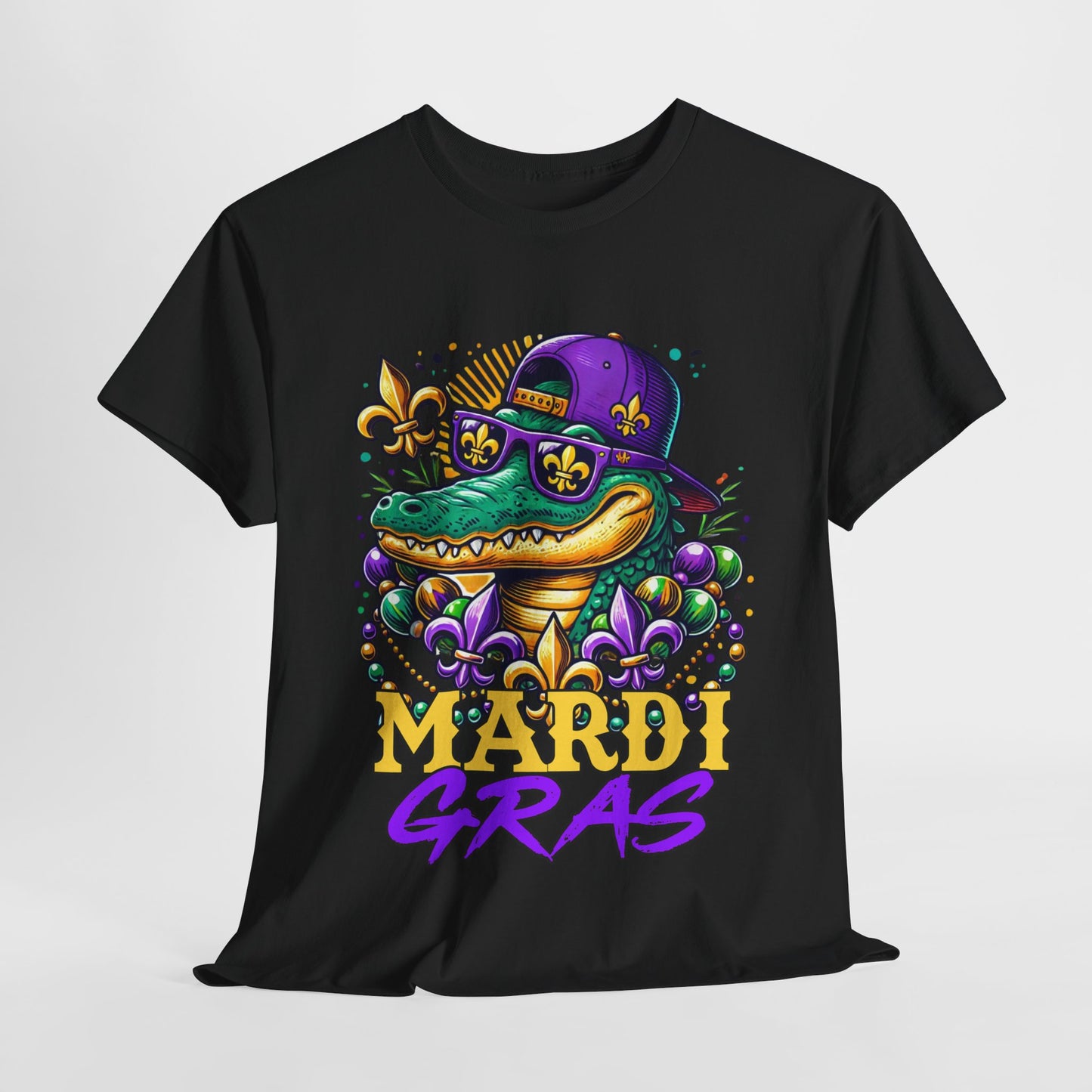 Mardi Gras Alligator Unisex Heavy Cotton Tee